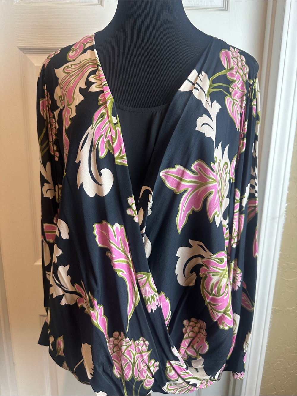 Karen Kane Pink/Cream/Black Drape Front Plus Size Top  3X NWT